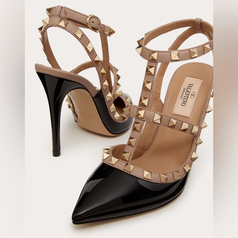 Valentino rock stud two tone paten leather heels